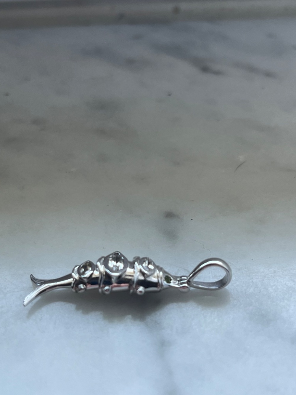 Awe Inspired Sterling Silver Segmented White Topaz Lucky Fish Pendant Charm - Picture 10 of 12